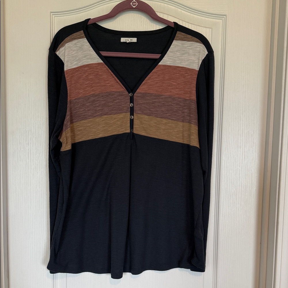 Maurices Navy and Multicolor V-Neck Top